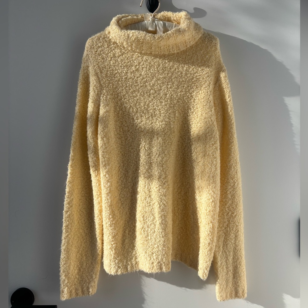 Vintage Y2K Butter Yellow Fuzzy Knit Turtleneck Cowl Sweater Oversized